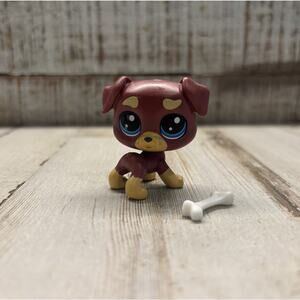 Littlest Pet Shop LPS Boxer Puppy Dog and Bone EUC